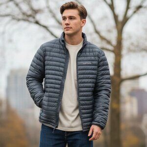 EDDIE BAUER Navy Blue Puffer Coat S Microlight 650 Down Packable Jacket Ski